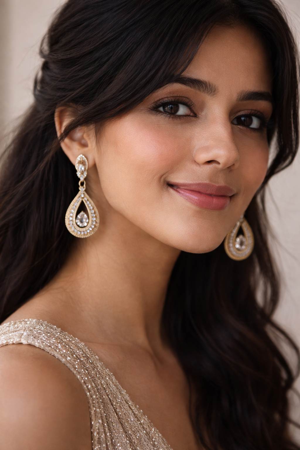 Luxury Gold Teardrop Crystal Earrings – Elegant Party Wear