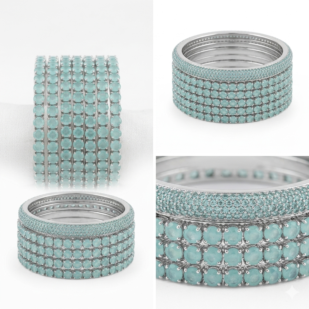 Silver Plated Stone Bangle – Elegant Sparkle Design