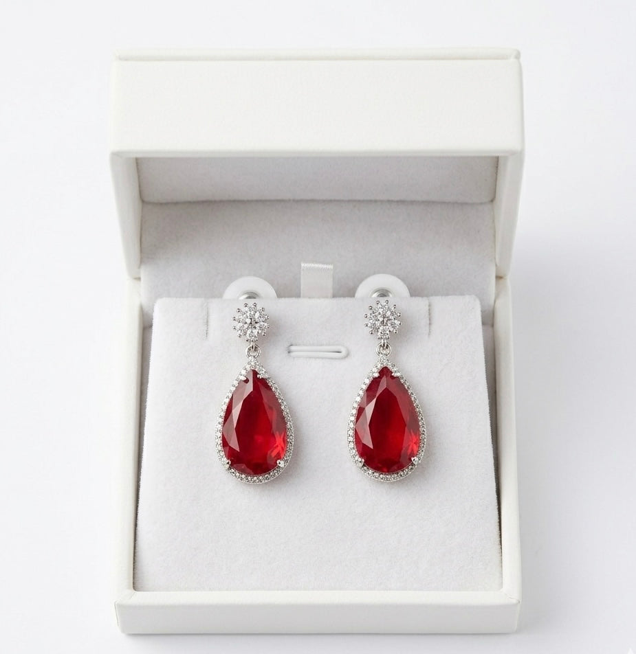 Royal Ruby Red Teardrop Crystal Earrings – Luxury Statement Drops