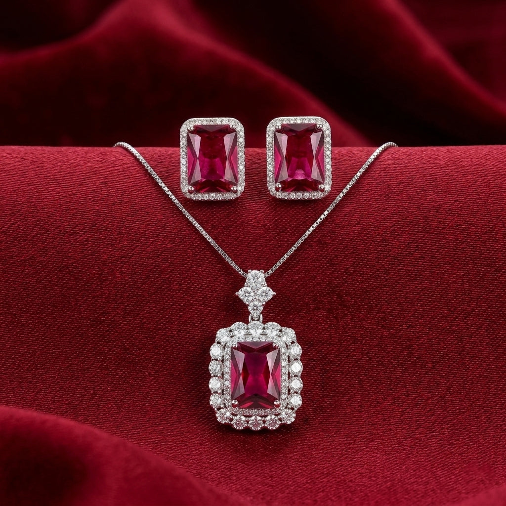 Elegant Red Stone Pendant Set – Classic & Bold Look