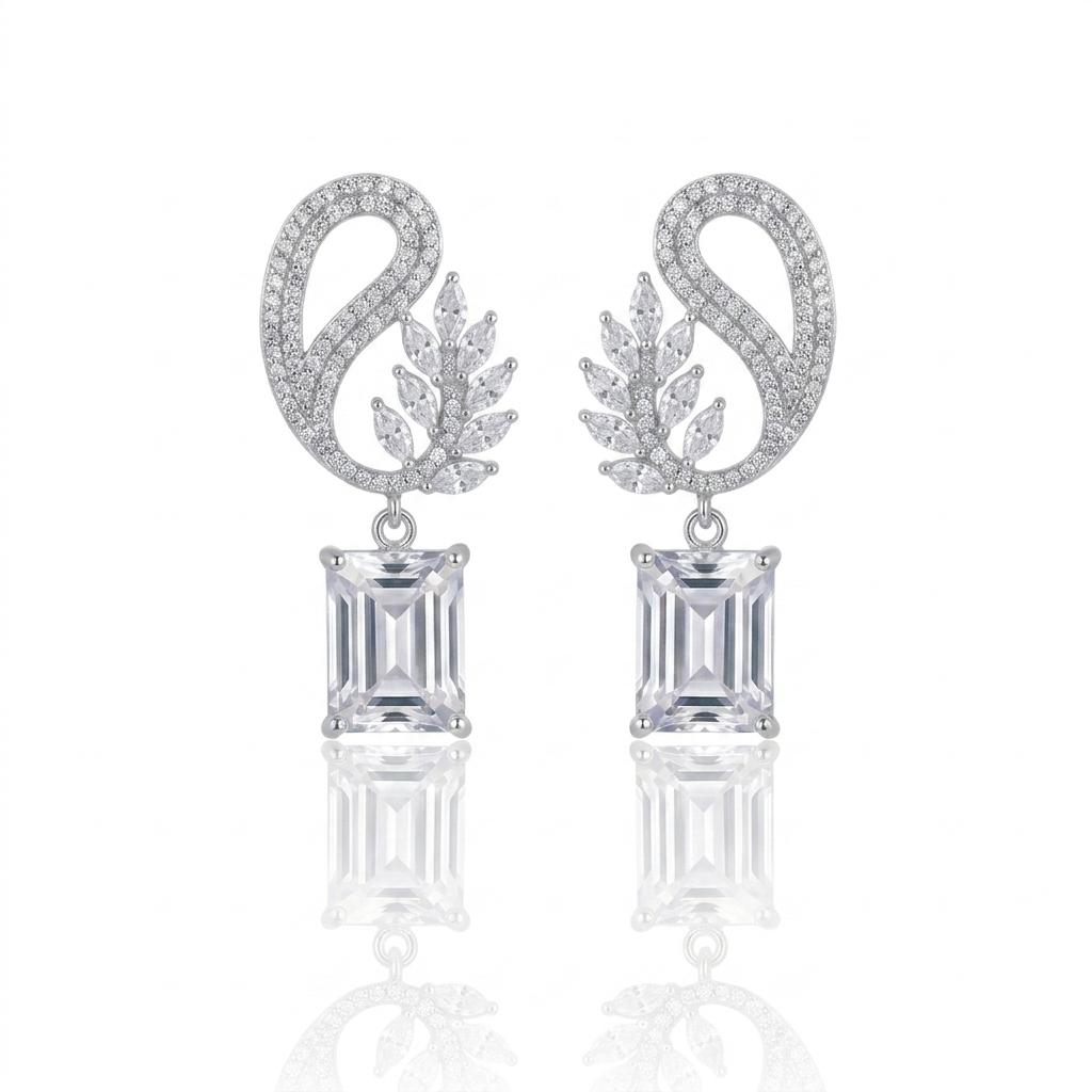Luxury Silver Zircon Drop Earrings – Elegant Statement Design