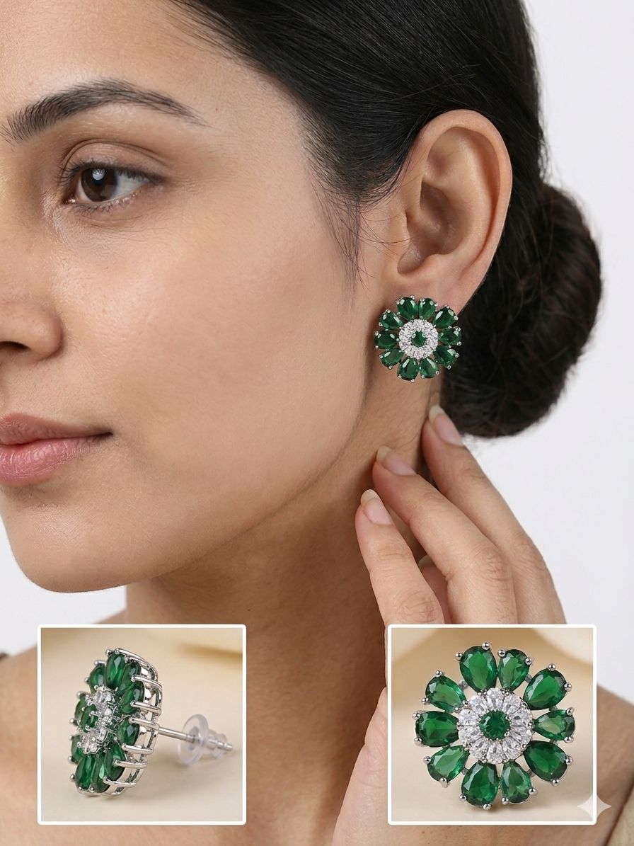 Emerald Green Stone Earrings – Gold Plated Elegance
