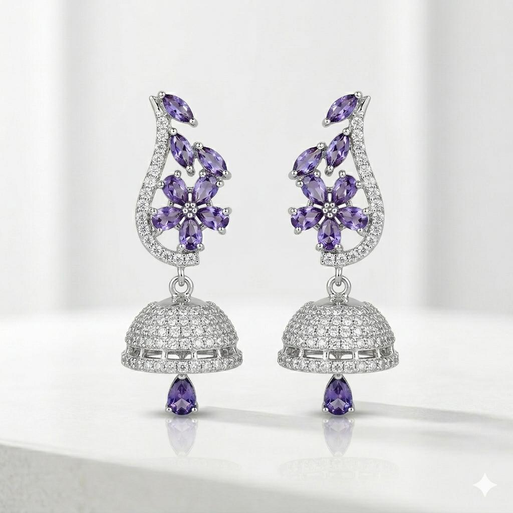 Purple Stone Jhumka Earrings – Gold Plated