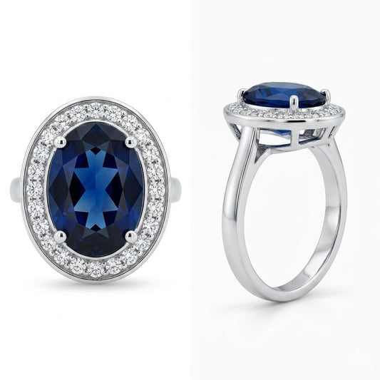 Blue Sapphire Stone Ring – Elegant Silver Plated Zircon Ring for Women