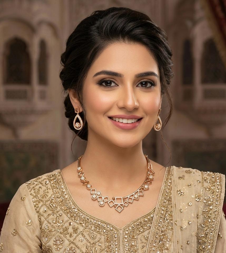 Gold Plated Necklace Set – Elegant Party Wear Jewellery Set for Women