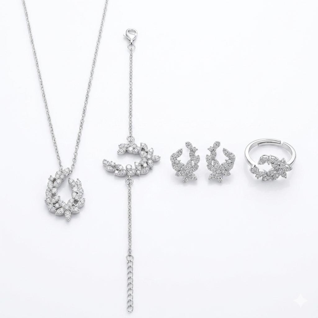 Silver Plated Pendant Set with Ring for Women – Elegant Jewellery Set