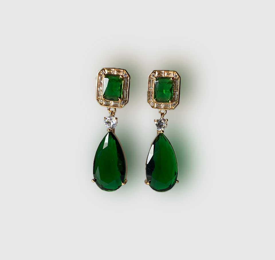 Elegant Green Drop Down Earrings – Gold Plated Party Wear