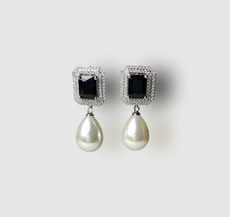 Emerald Cut Crystal & Pearl Drop Earrings – Luxury Statement Design