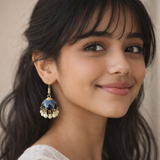 Pearl Drop Jhumka Earrings – Elegant Gold Plated Ethnic Design