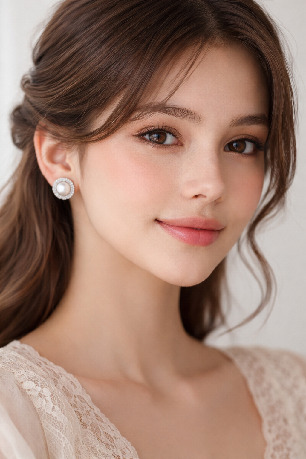 White Round Pearl Stud Earrings