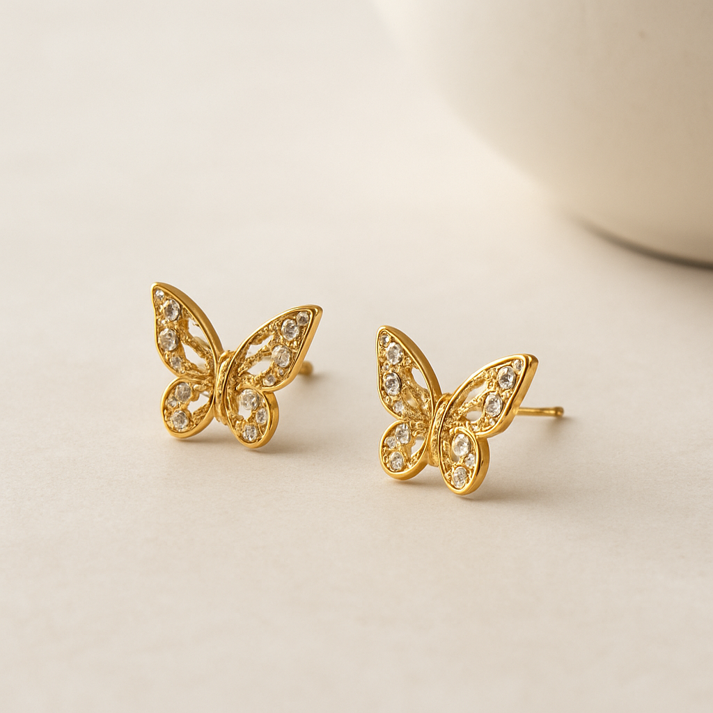Golden Butterfly Earrings – Elegant & Cute Design