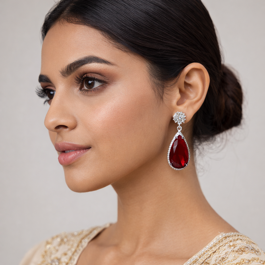 Royal Ruby Red Teardrop Crystal Earrings – Luxury Statement Drops