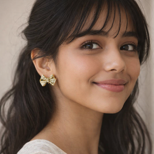 Crystal Bow Stud Earrings – Elegant Sparkle Design