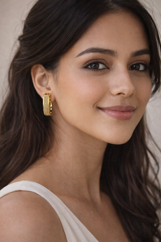 Elegant Gold Crystal Bali Earrings – Modern Hoop Style