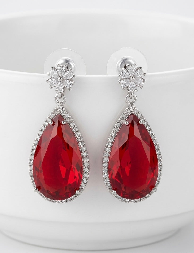 Royal Ruby Red Teardrop Crystal Earrings – Luxury Statement Drops