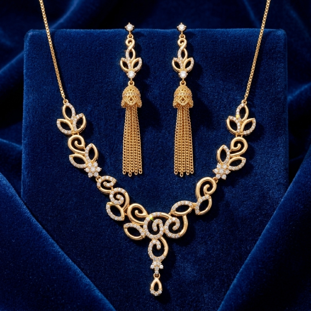 Gold Plated Necklace Set – Elegant Party Wear Jewellery Set for Women