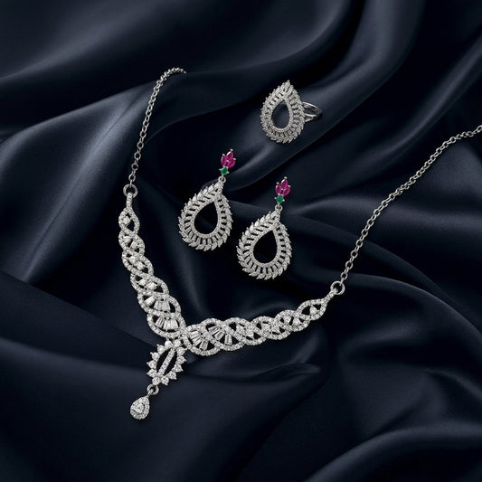 Silver Plated Pendant Set with Ring for Women – Elegant Jewellery Set