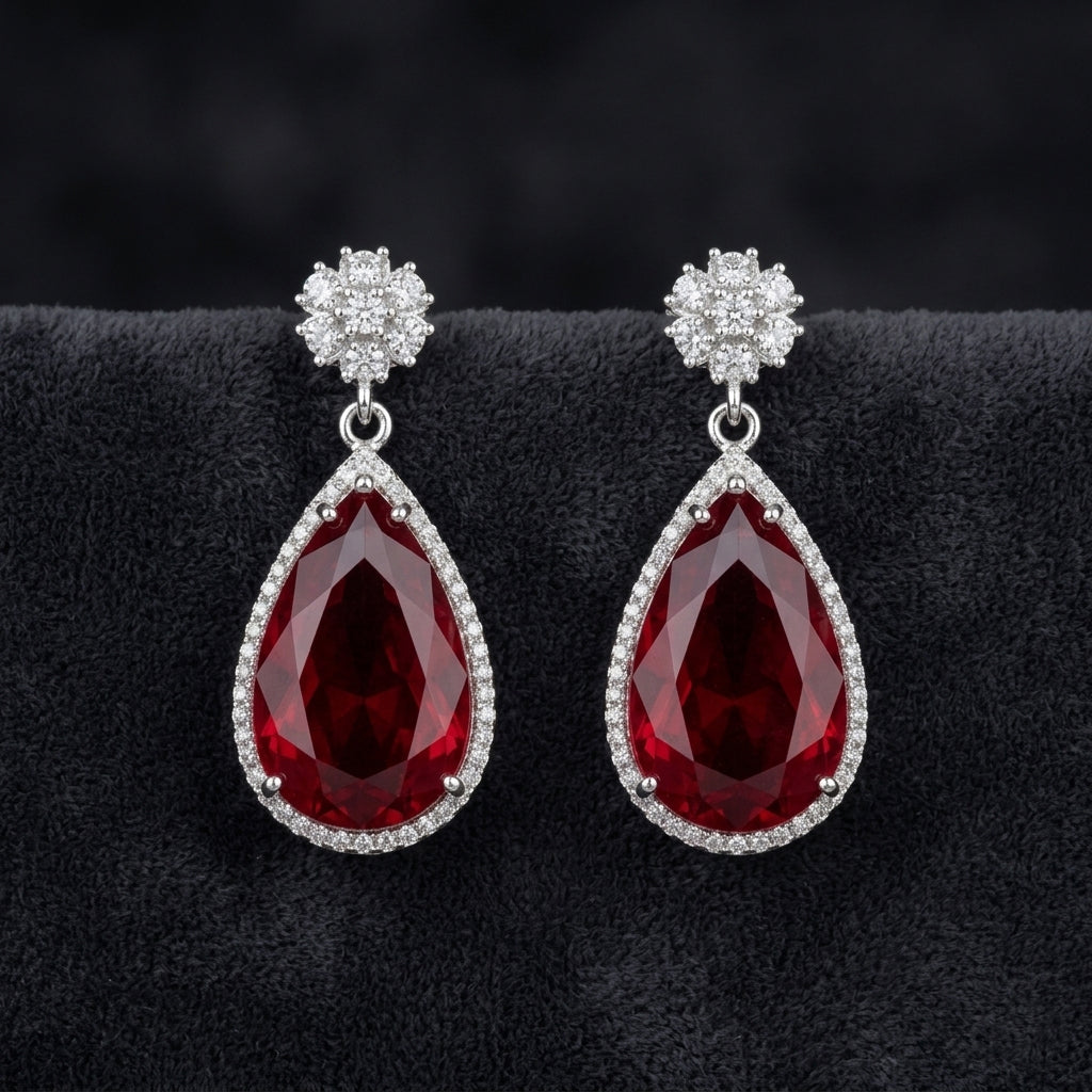 Royal Ruby Red Teardrop Crystal Earrings – Luxury Statement Drops
