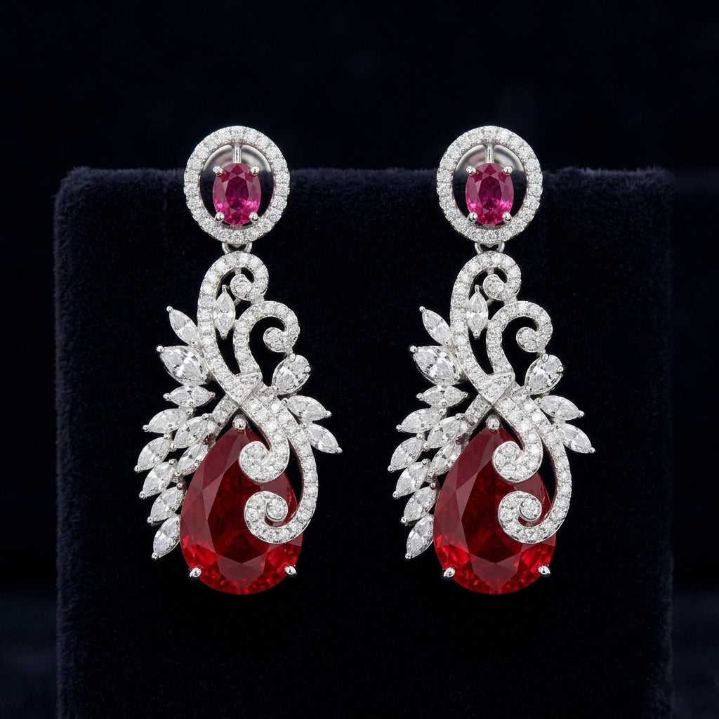 Red Stone Hanging Earrings – Gold Plated Elegance
