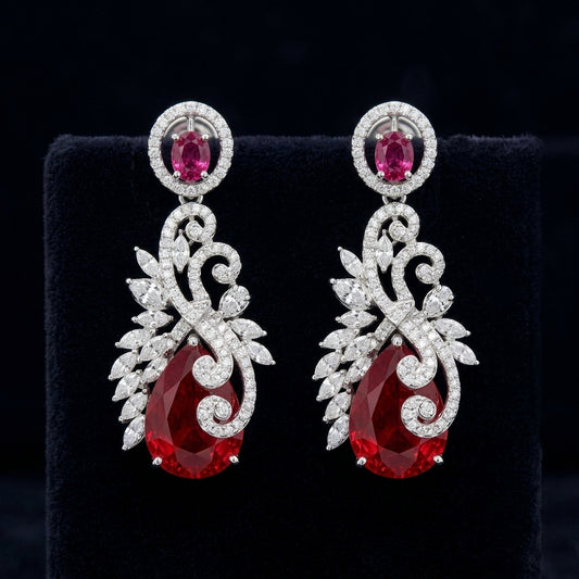 Red Stone Hanging Earrings – Gold Plated Elegance