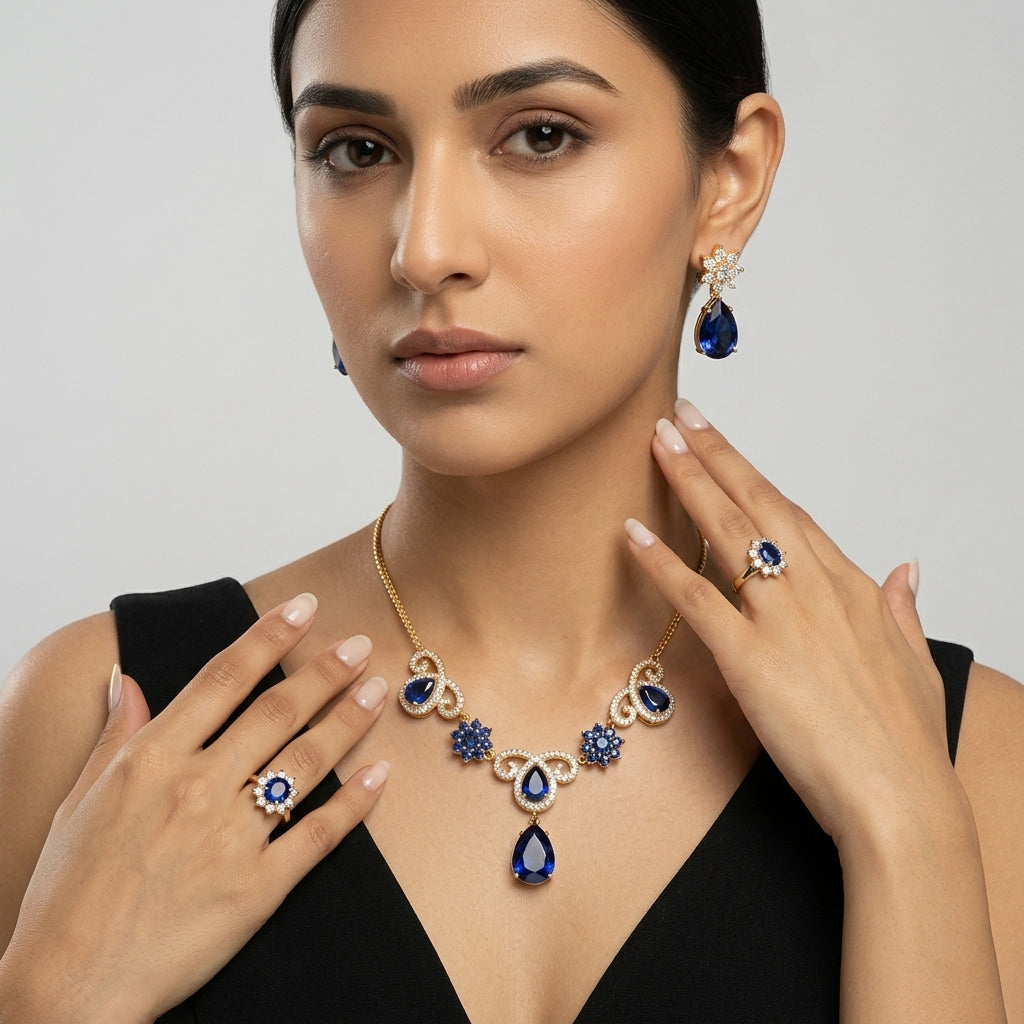 Elegant Blue Stone Jewellery Set – Luxury Statement Collection