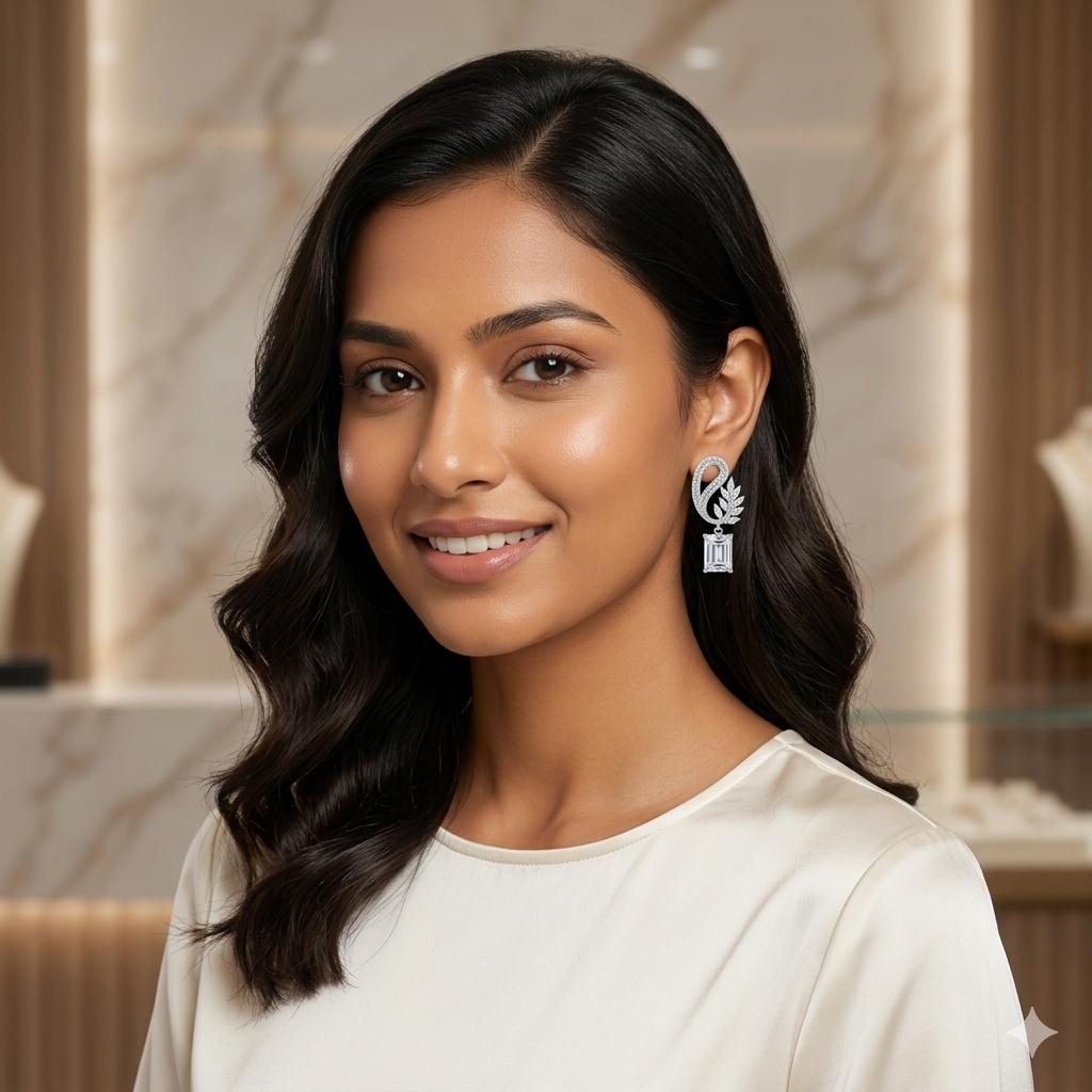 Luxury Silver Zircon Drop Earrings – Elegant Statement Design