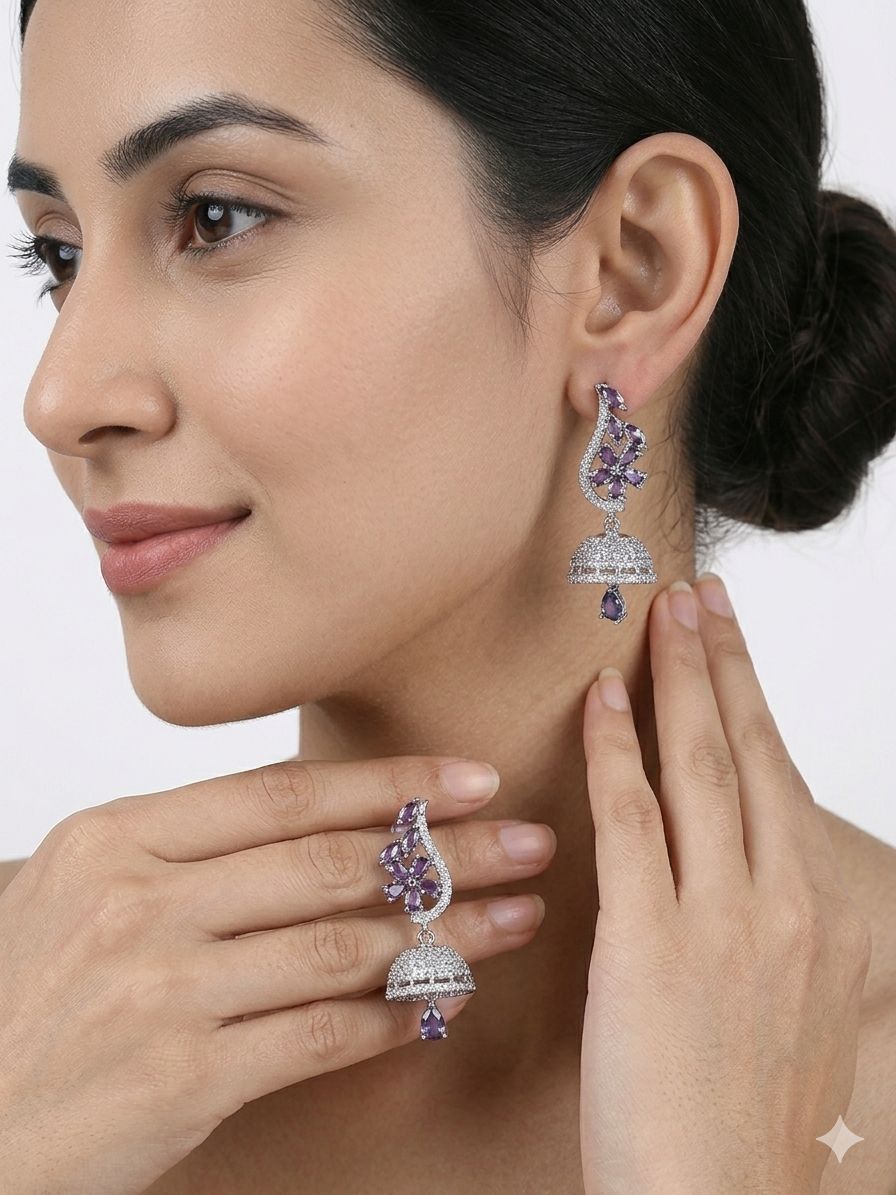 Purple Stone Jhumka Earrings – Gold Plated