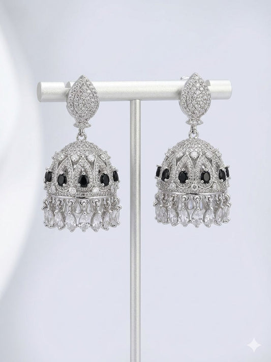 Black Stone Jhumka Earrings – Gold Plated Traditional