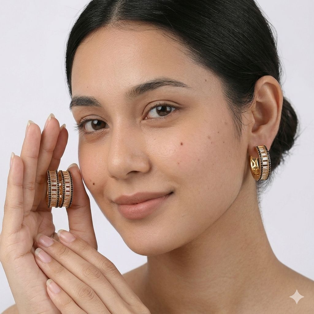 Luxury Gold-Plated Zircon Hoop (Bali) Earrings