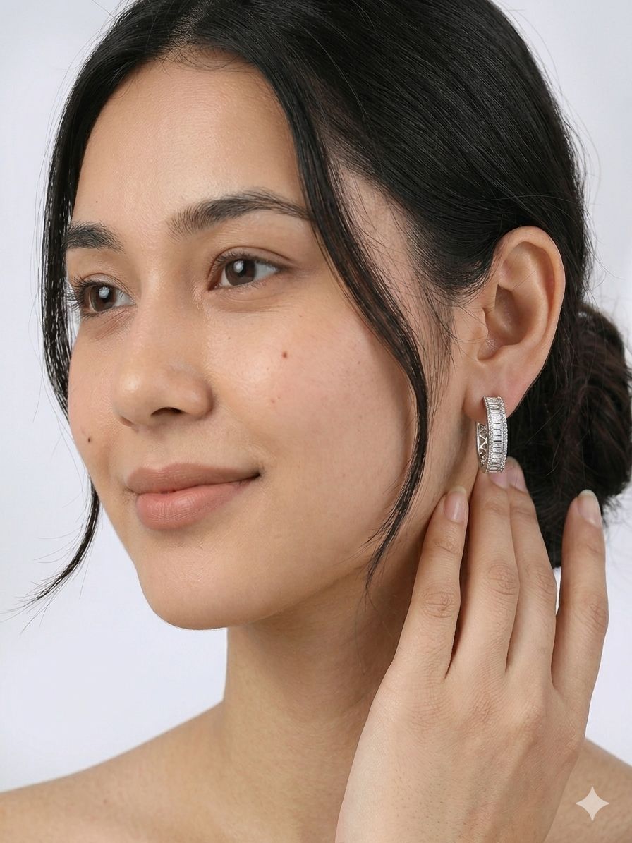 Luxury silver Plated Zircon Hoop (Bali) Earrings