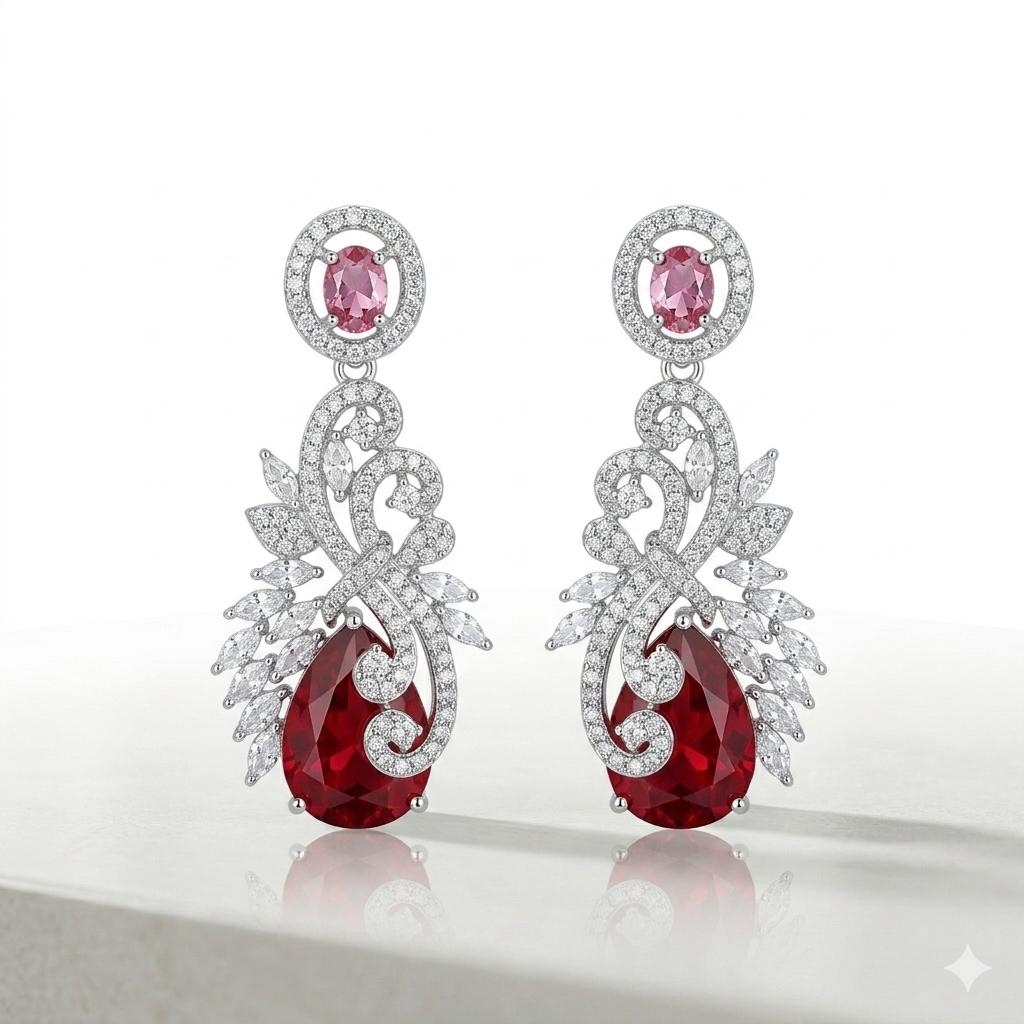 Red Stone Hanging Earrings – Gold Plated Elegance