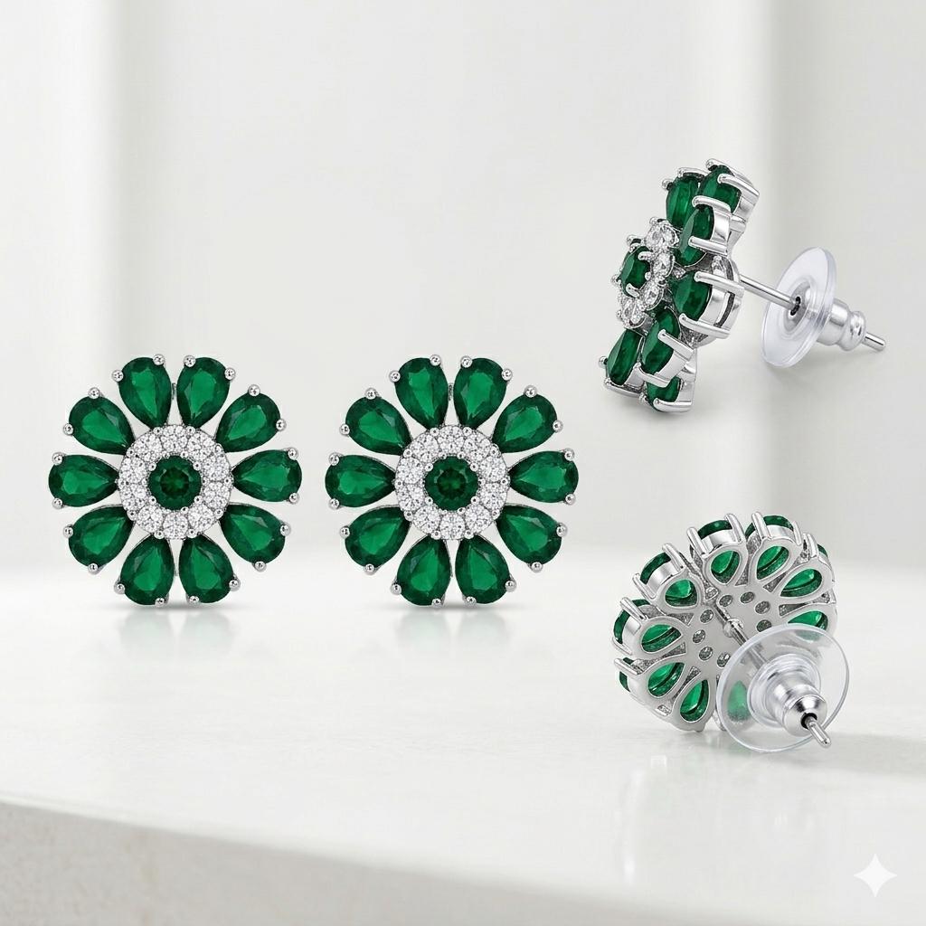 Emerald Green Stone Earrings – Gold Plated Elegance