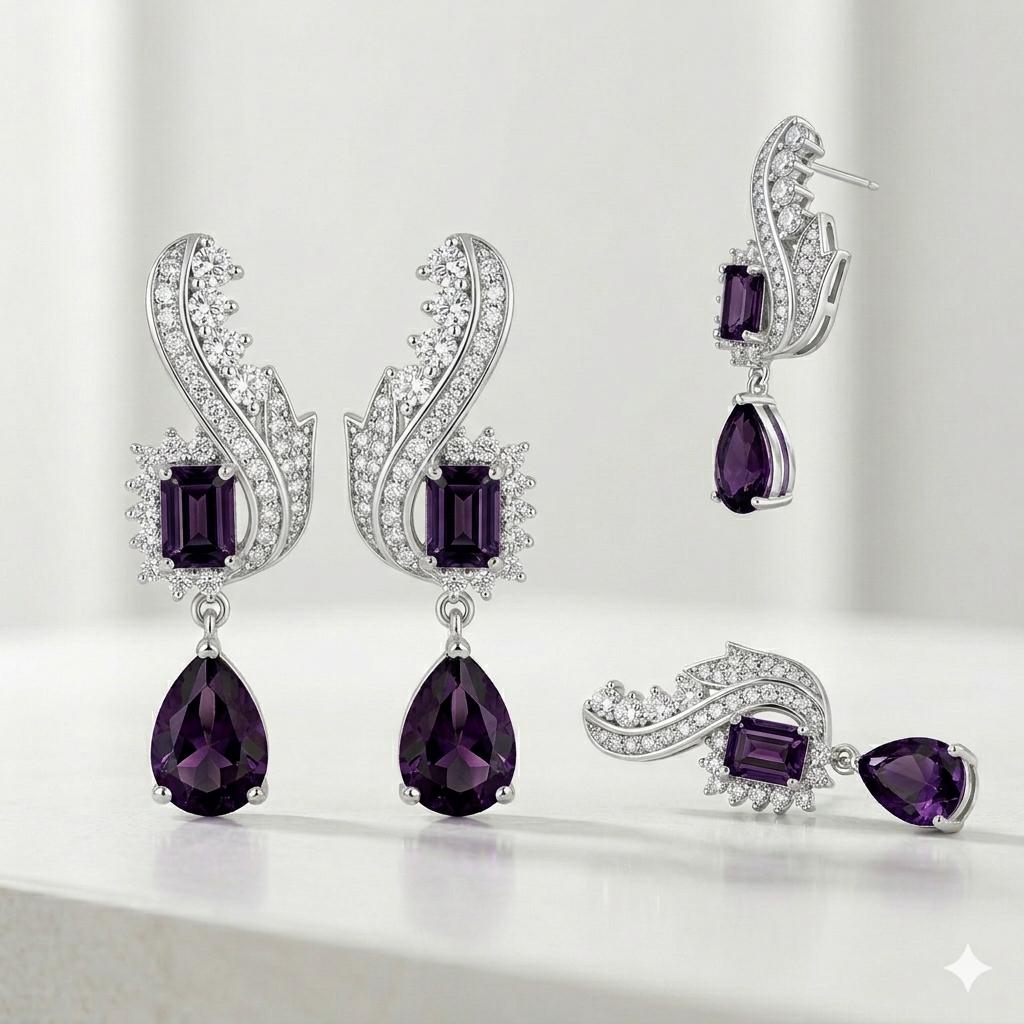 Purple Drop Down Earrings – Elegant Statement Style
