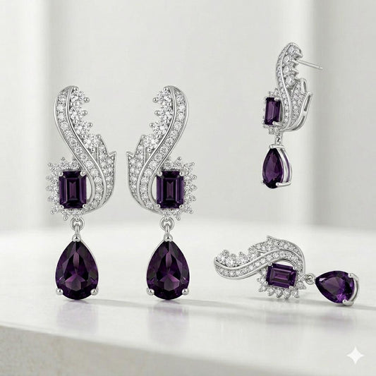 Purple Drop Down Earrings – Elegant Statement Style