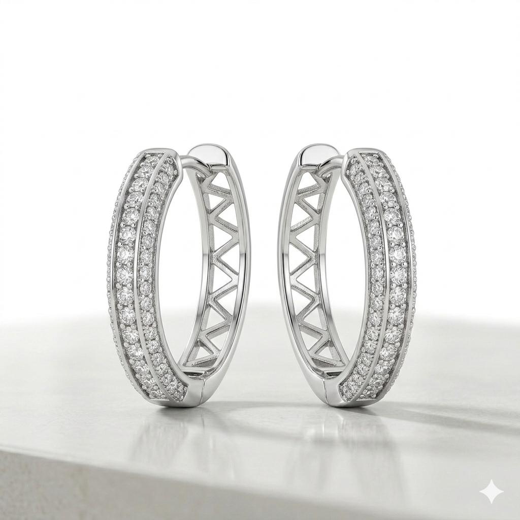 Luxury silver Plated Zircon Hoop (Bali) Earrings