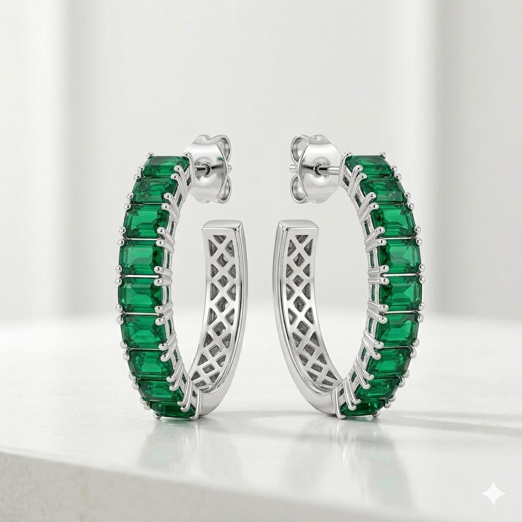 Emerald Green Stone Bali Earrings – Gold Plated Elegance