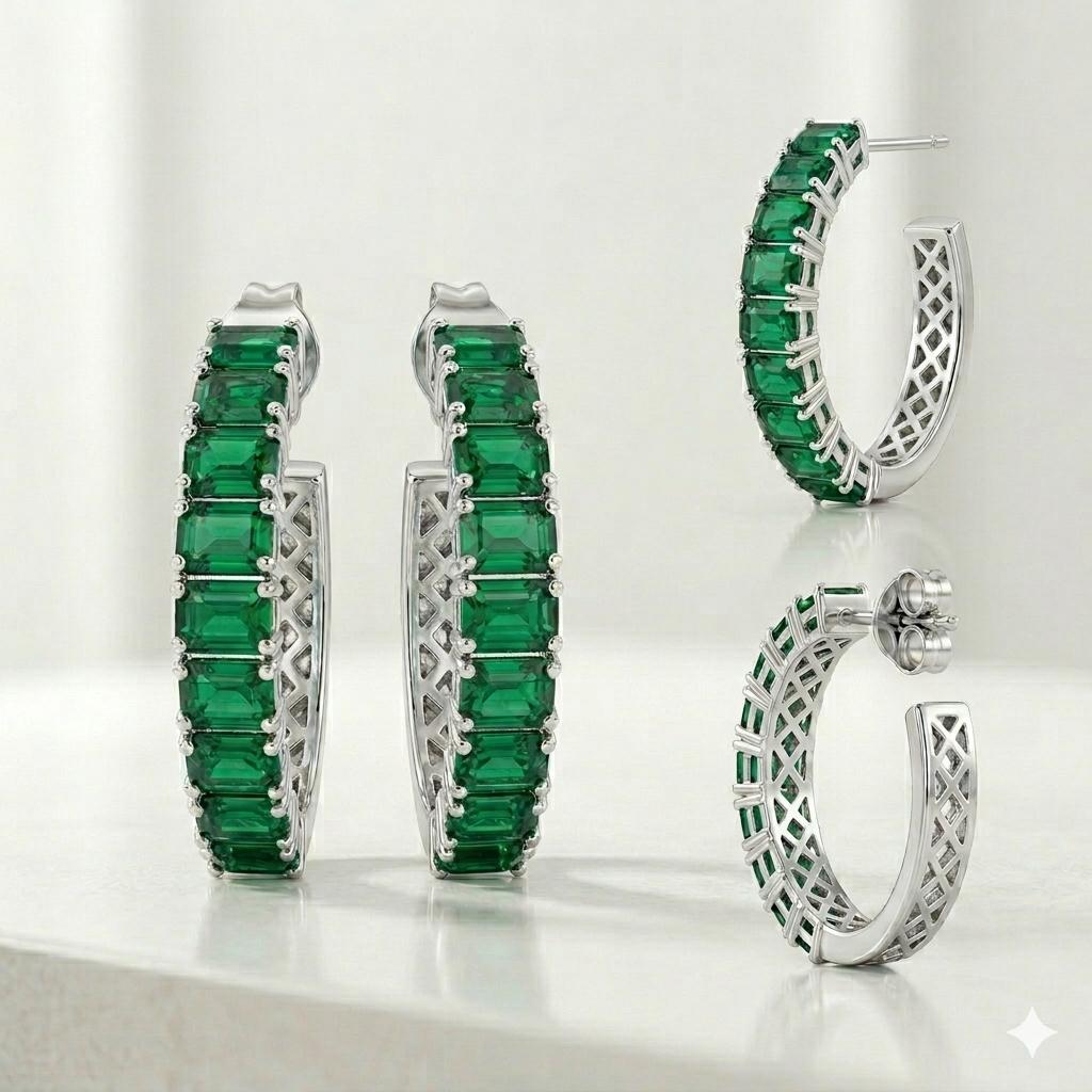 Emerald Green Stone Bali Earrings – Gold Plated Elegance