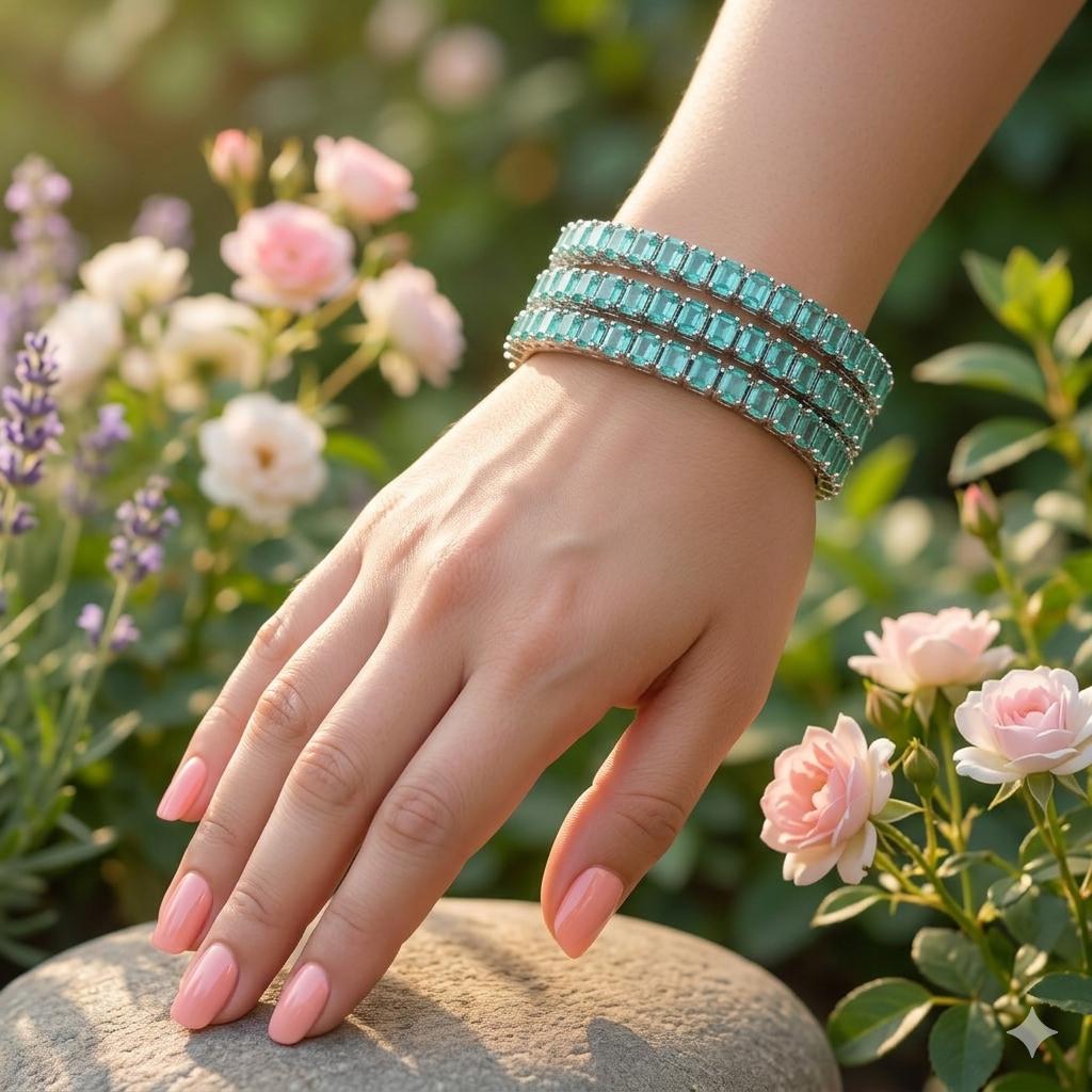 Silver Plated Stone Bangle – Elegant Sparkle Design