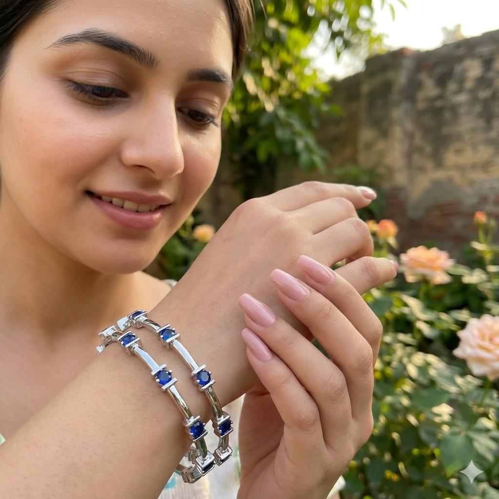 Elegant Blue Stone Bangles – Sparkling & Stylish Design