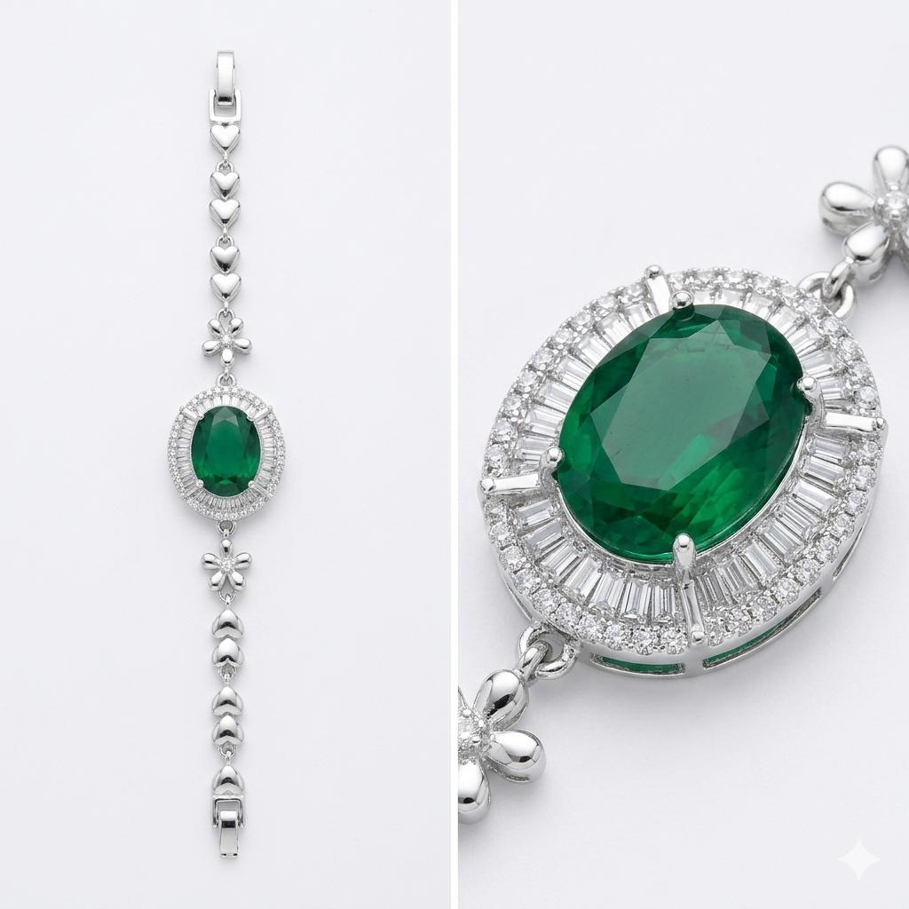 Silver Green Stone Bracelet – Elegant & Stylish