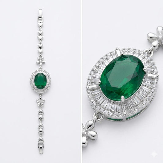 Silver Green Stone Bracelet – Elegant & Stylish