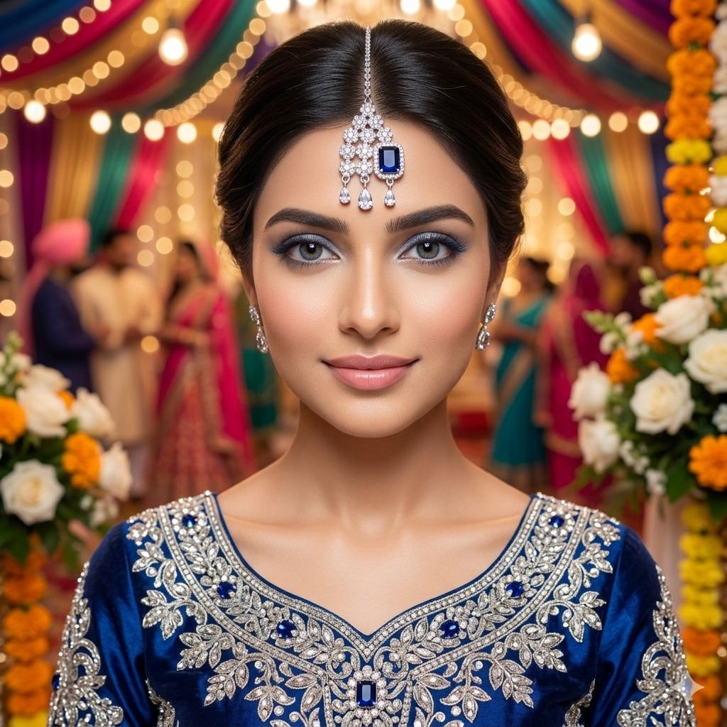 Blue Stone Bindia – Elegant Traditional Forehead Jewelry