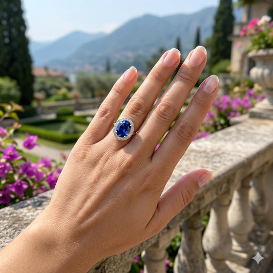 Blue Sapphire Stone Ring – Elegant Silver Plated Zircon Ring for Women