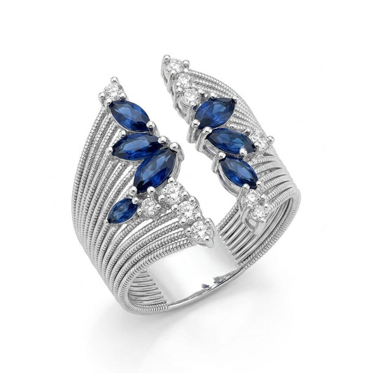 Blue Sapphire Stone Ring – Elegant Silver Plated Zircon Ring for Women