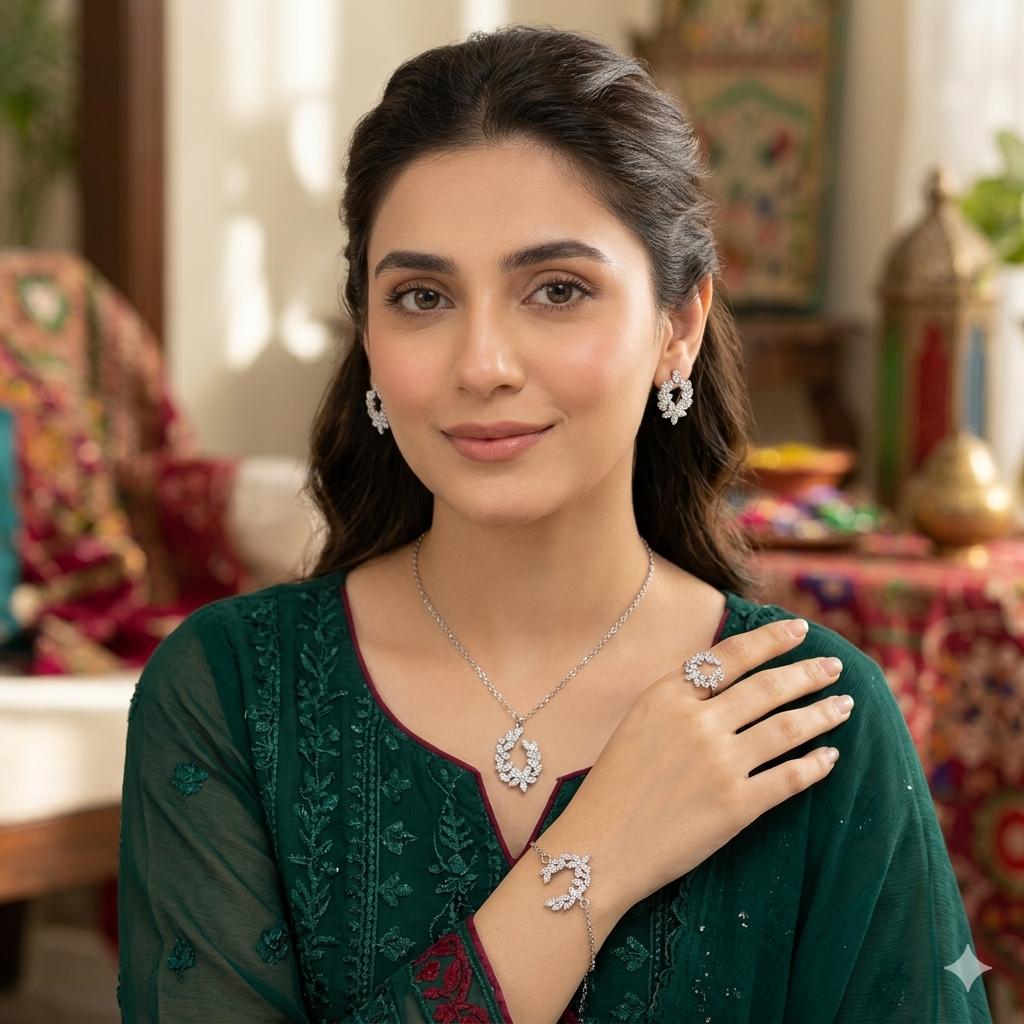 Silver Plated Pendant Set with Ring for Women – Elegant Jewellery Set