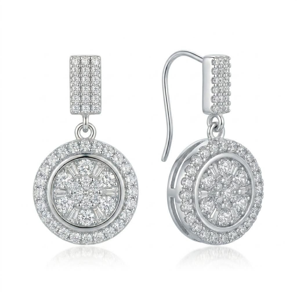 Silver Zircon Hanging Earrings