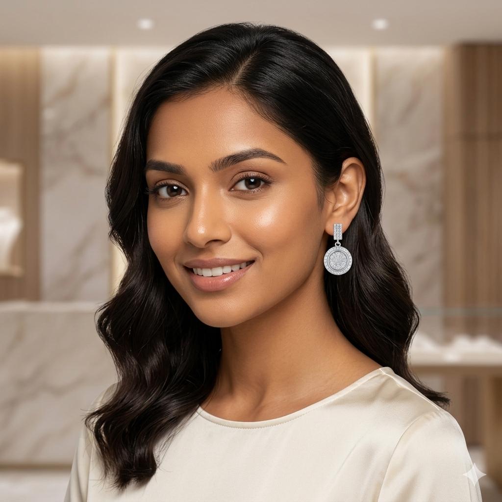 Silver Zircon Hanging Earrings