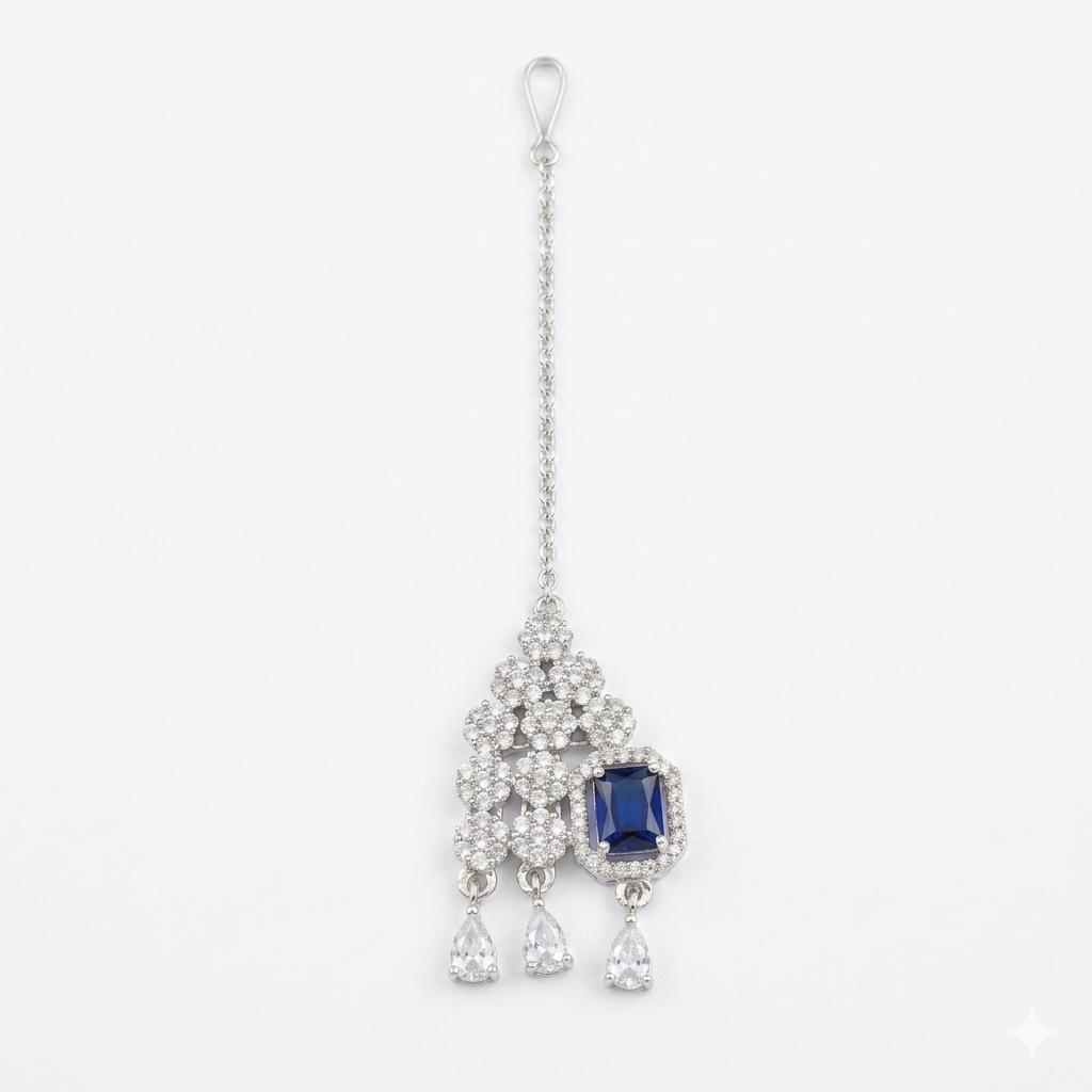 Blue Stone Bindia – Elegant Traditional Forehead Jewelry