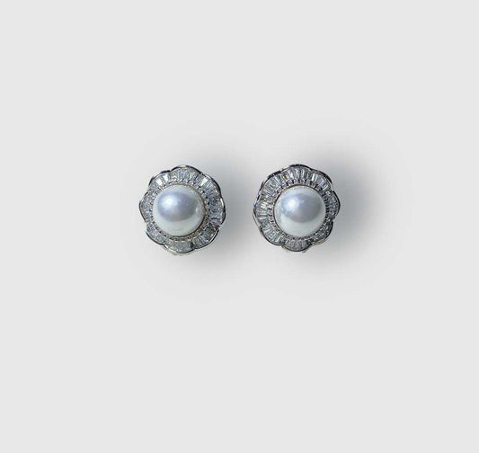 Elegant Pearl Halo Stud Earrings
