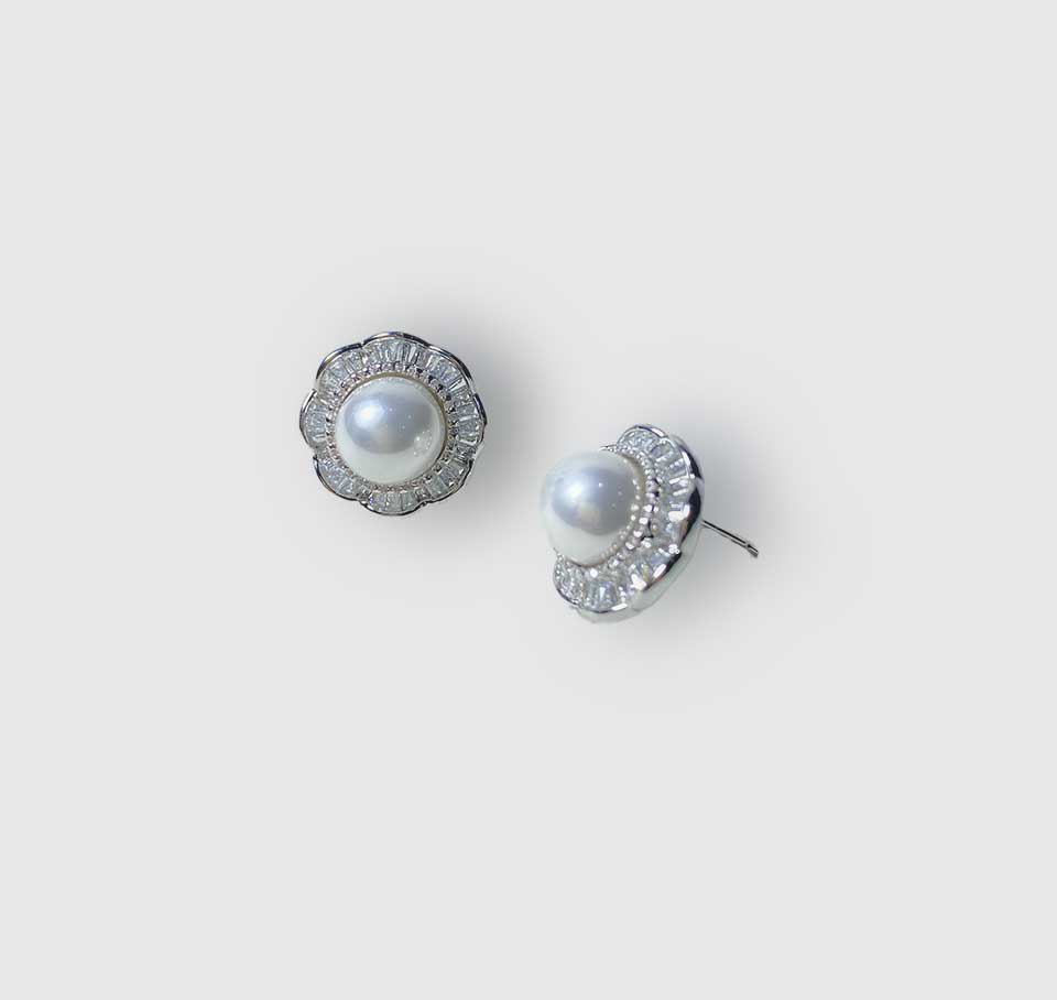 Elegant Pearl Halo Stud Earrings